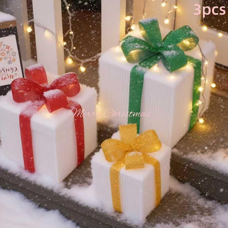 3-Pack Christmas Gift Box Lights – Transparent Red Design with Fairy Light Strings for Indoor Decor. Features Battery Dual Power Supply, 8 Flashing Modes with Timer Function. Perfect for Christmas Trees, Home Decor, Weddings & Birthday Parties