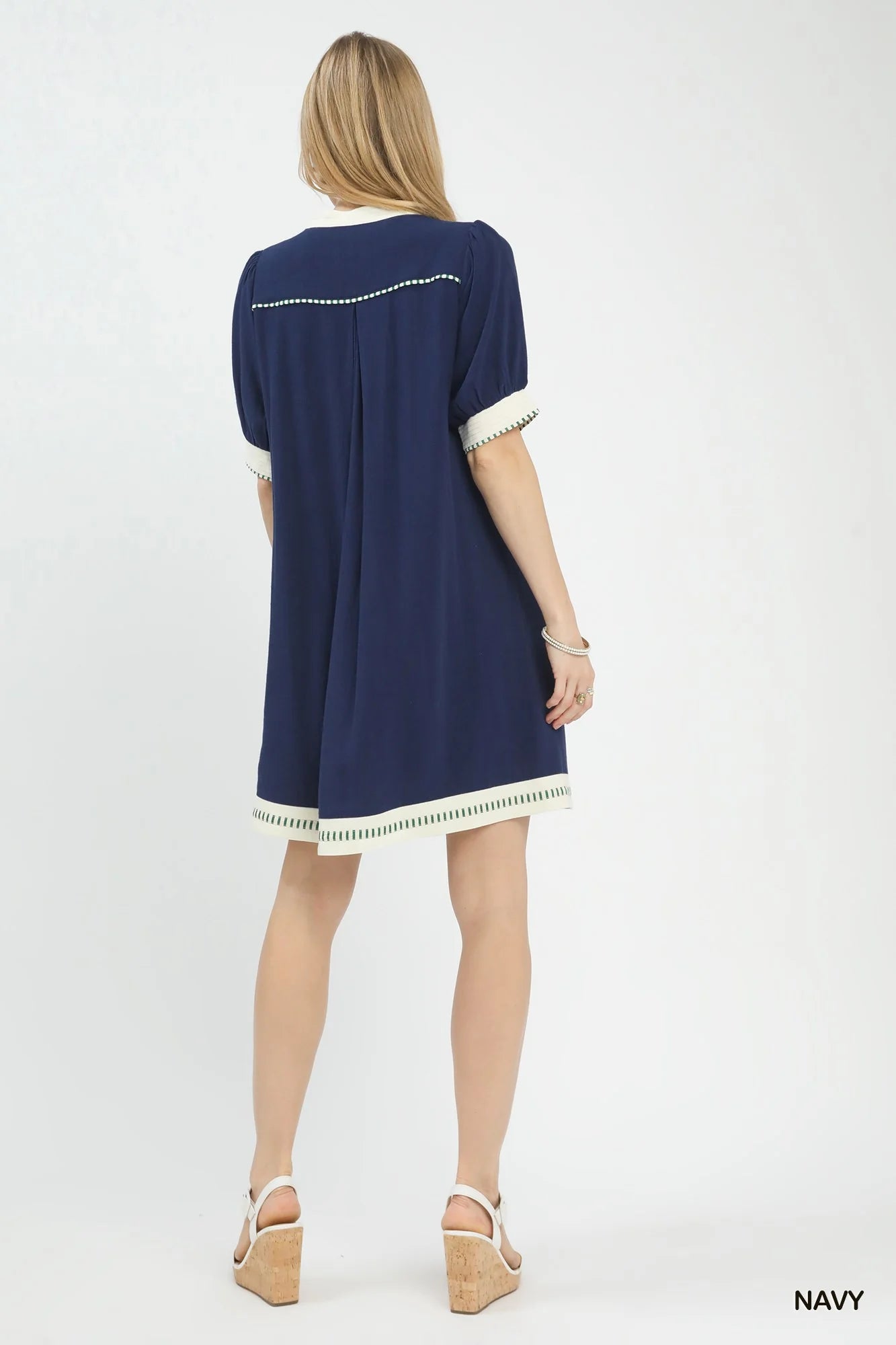 Umgee Linen Contrast Trim Midi Dress