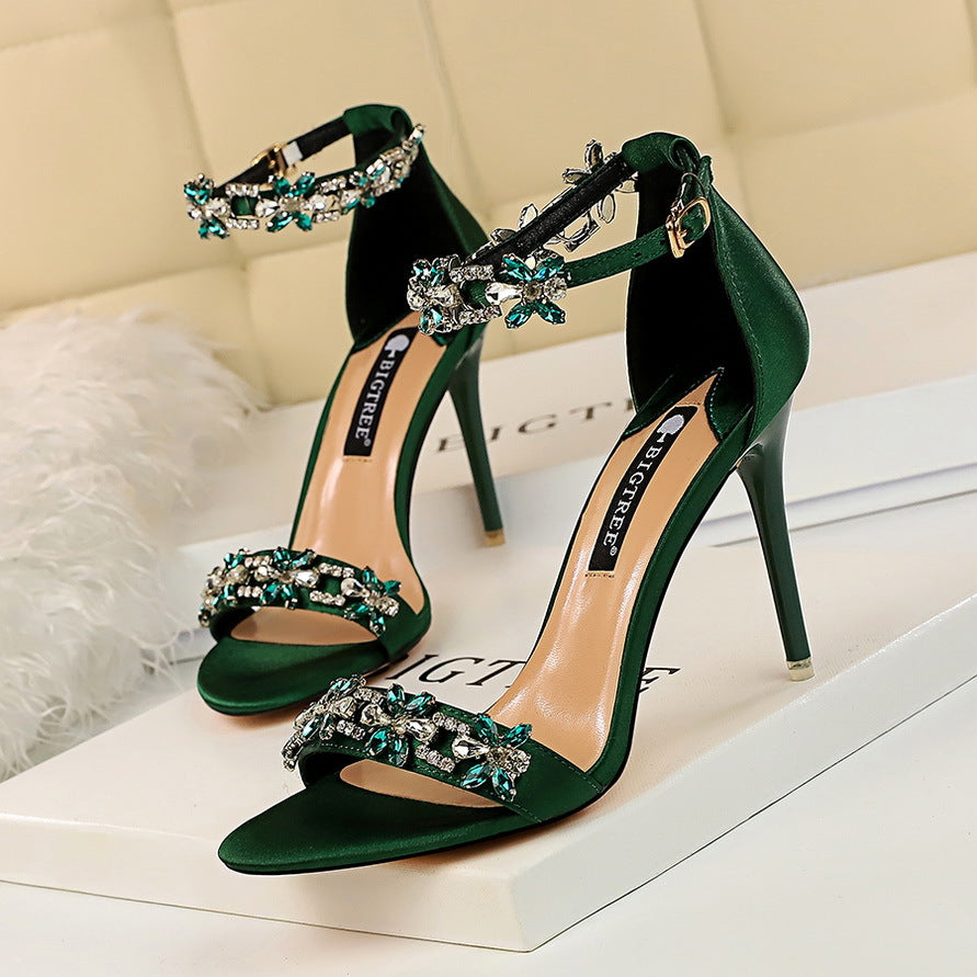 Rhinestone Stiletto High Heels Women's Open Toe Party Shoes