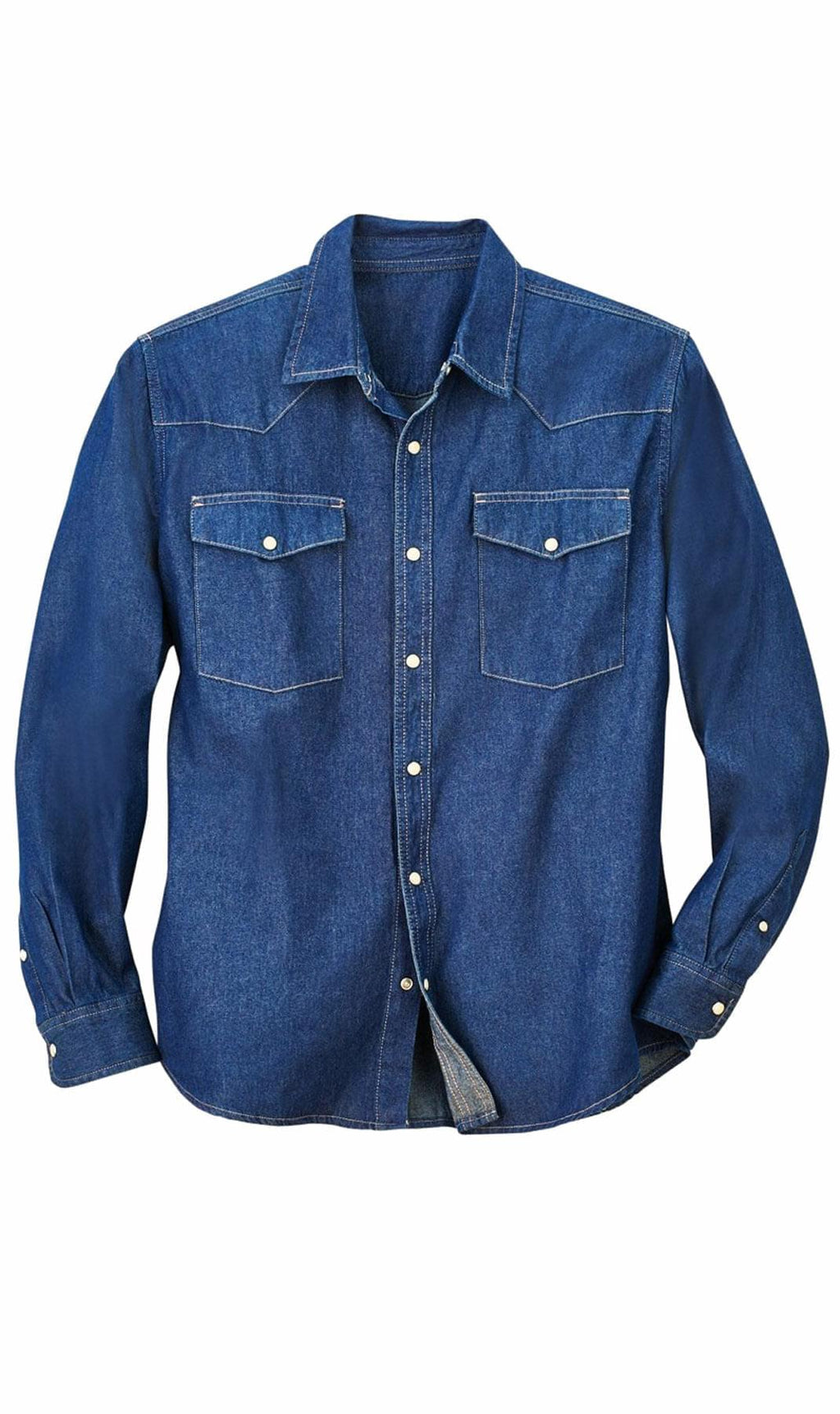 Men's Western Snap Button Shirt — Denim and Twill with Stitched Yoke