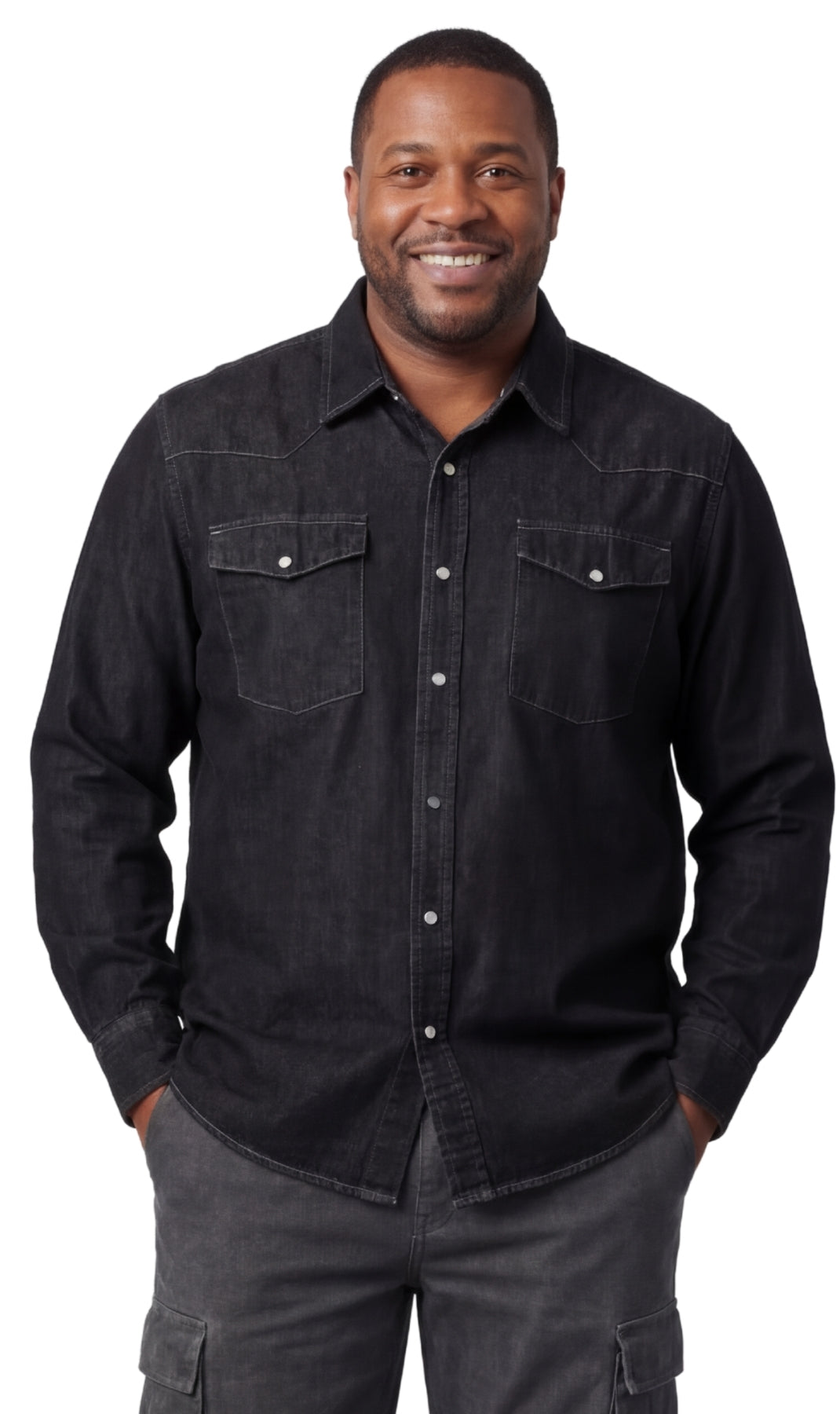 Men's Western Snap Button Shirt — Denim and Twill with Stitched Yoke