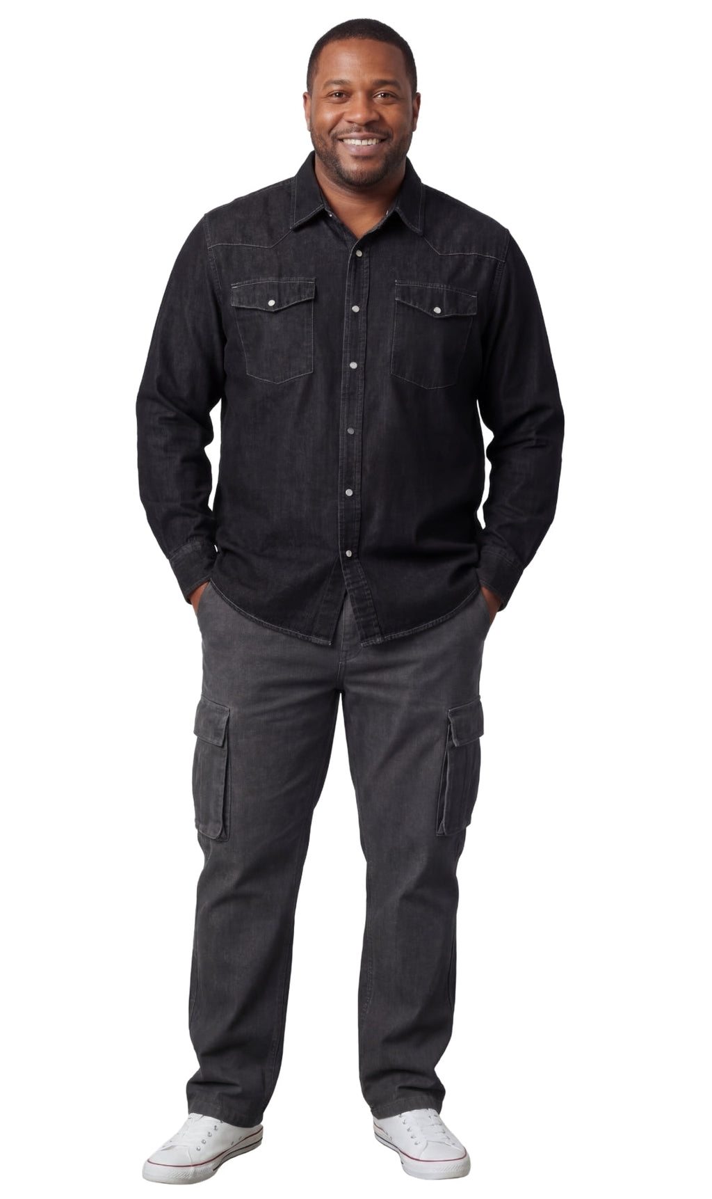 Men's Western Snap Button Shirt — Denim and Twill with Stitched Yoke