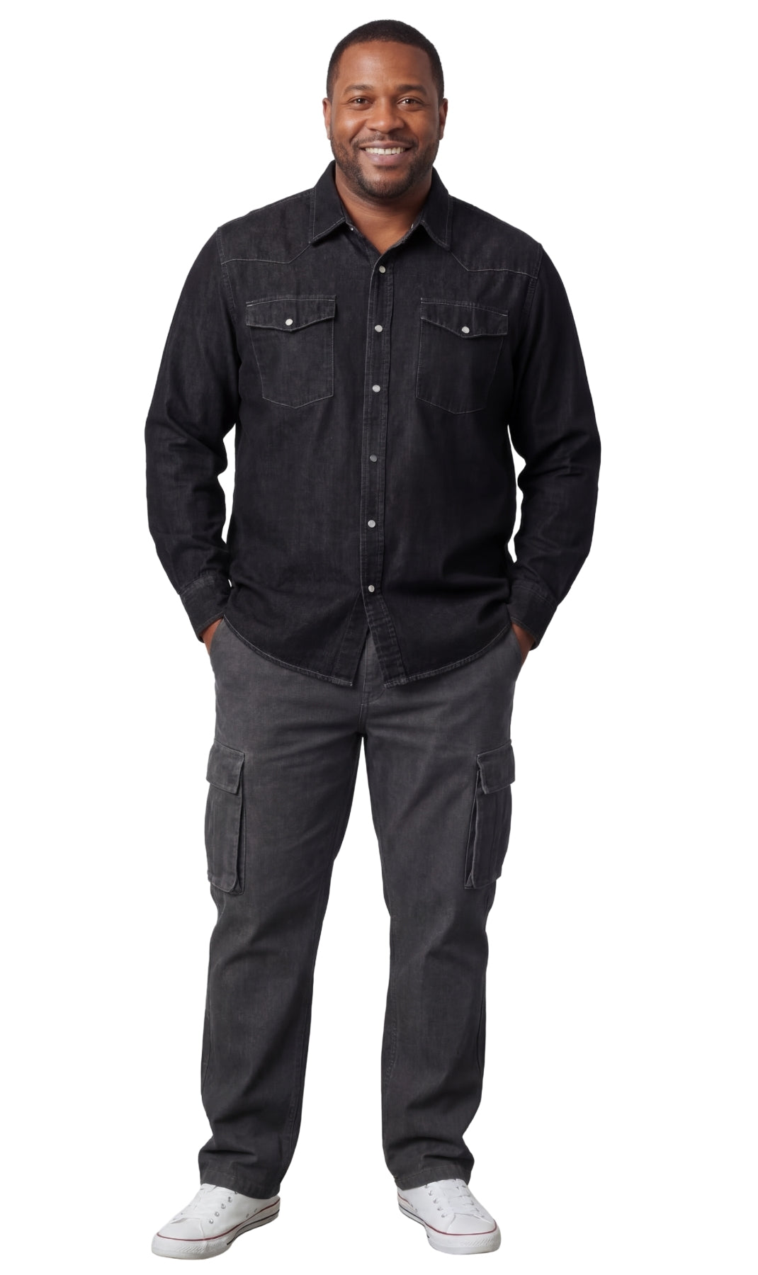 Men's Western Snap Button Shirt — Denim and Twill with Stitched Yoke