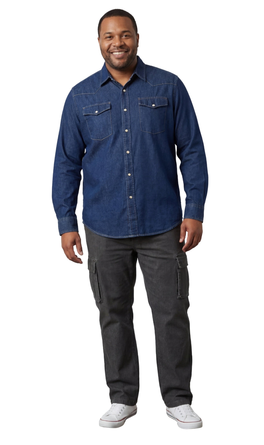 Men's Western Snap Button Shirt — Denim and Twill with Stitched Yoke