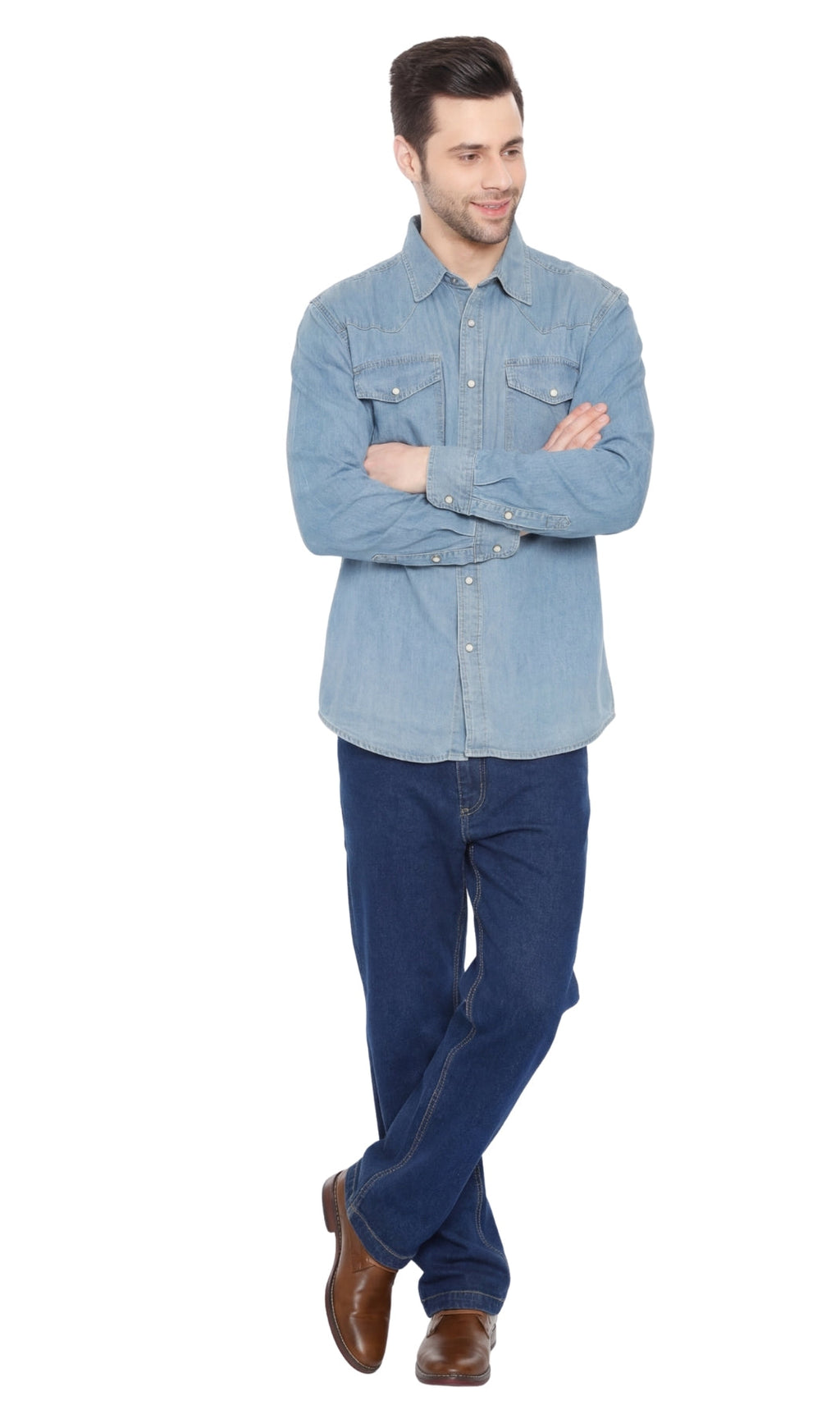 Men's Western Snap Button Shirt — Denim and Twill with Stitched Yoke