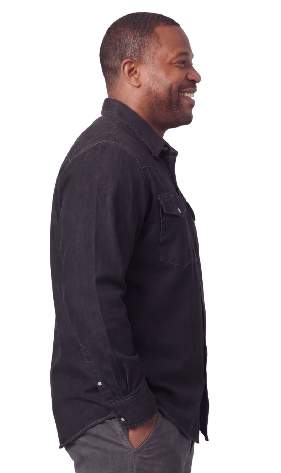 Men's Western Snap Button Shirt — Denim and Twill with Stitched Yoke