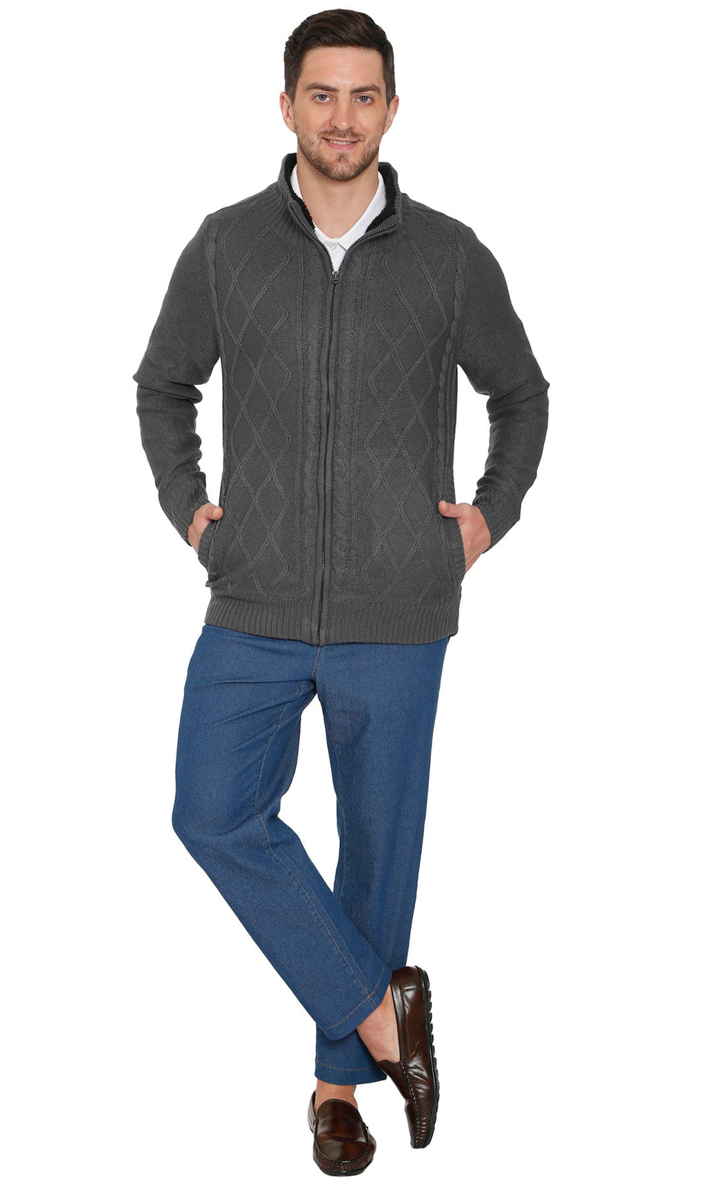 Men's Sherpa Fleece Lined Zip Front Sweater Jacket