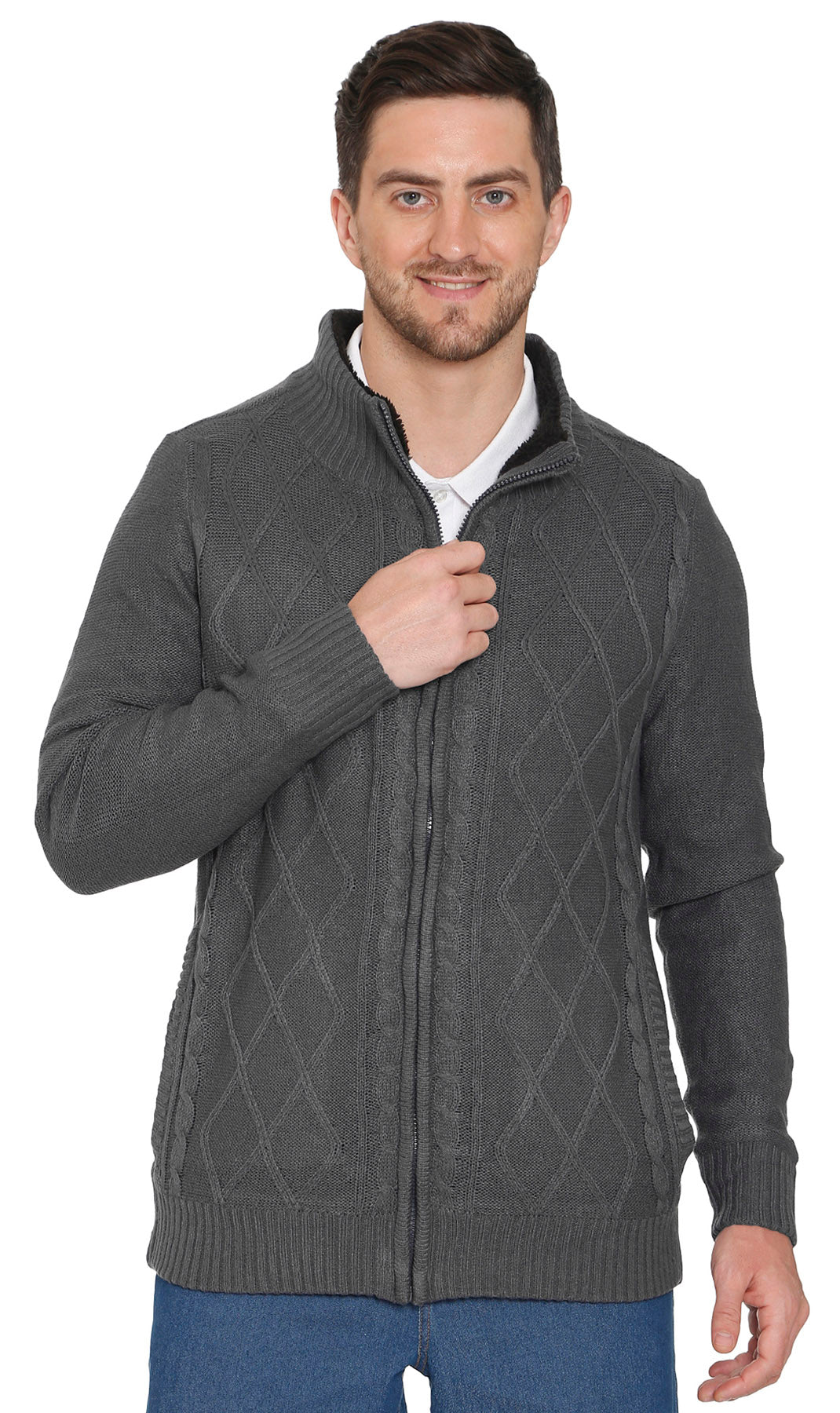 Men's Sherpa Fleece Lined Zip Front Sweater Jacket