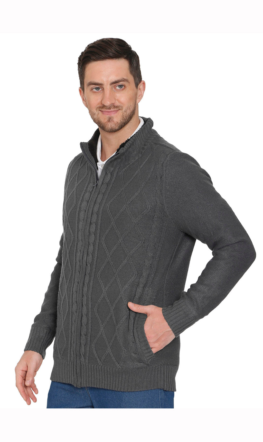 Men's Sherpa Fleece Lined Zip Front Sweater Jacket