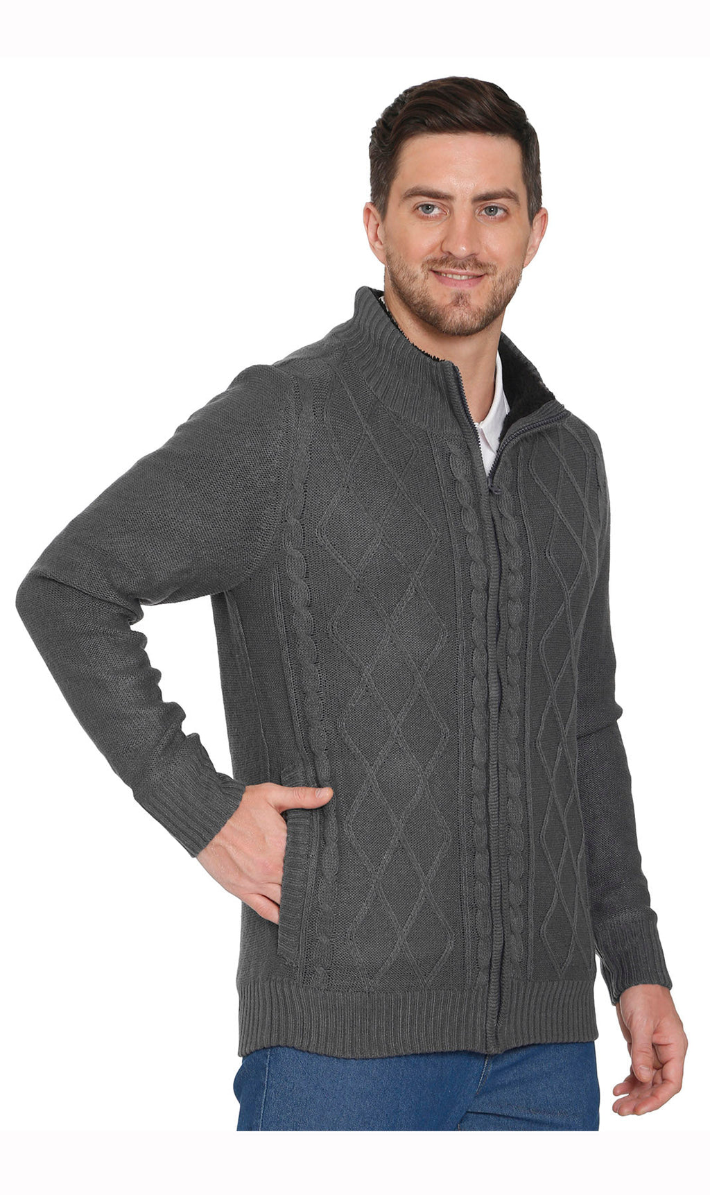Men's Sherpa Fleece Lined Zip Front Sweater Jacket