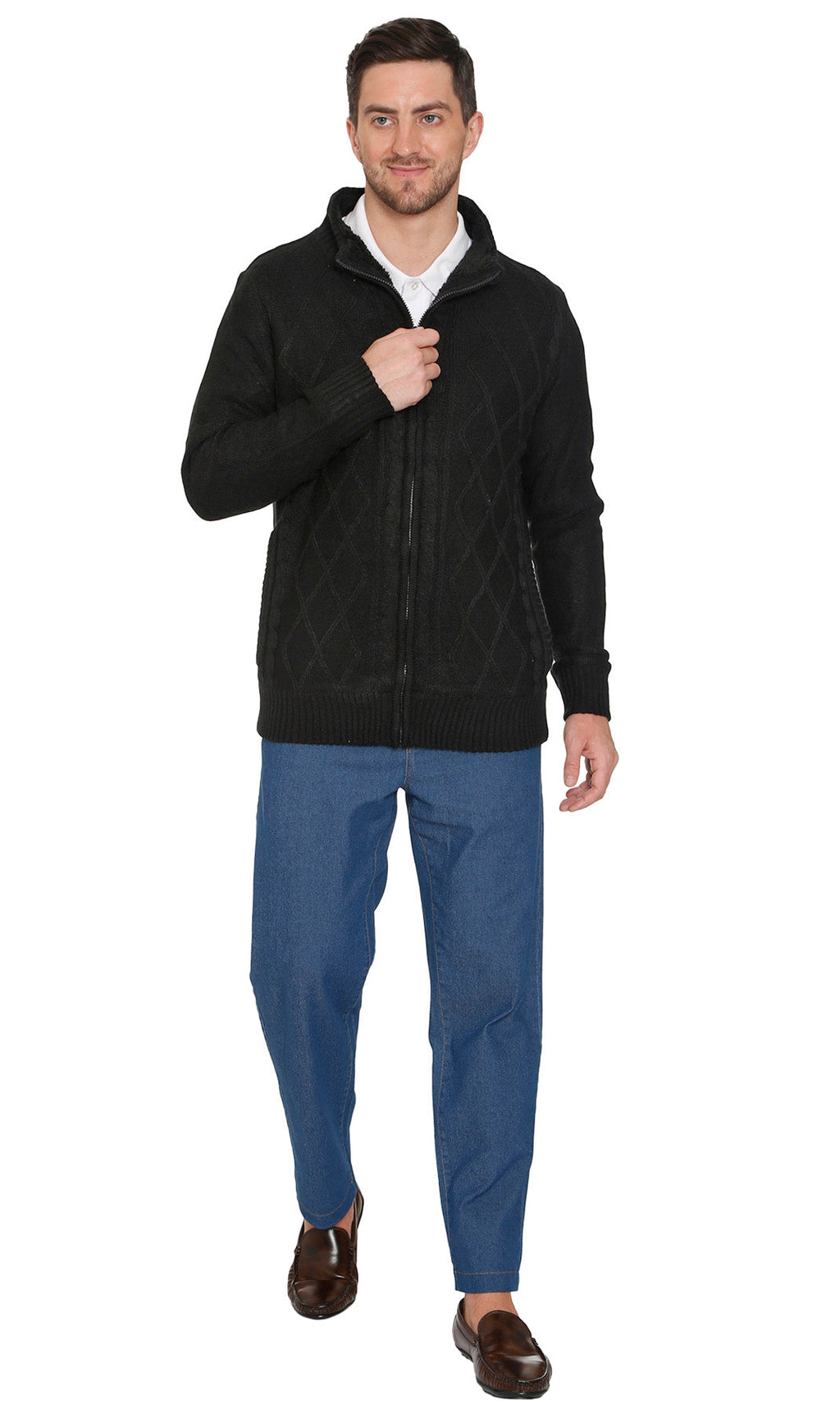 Men's Sherpa Fleece Lined Zip Front Sweater Jacket