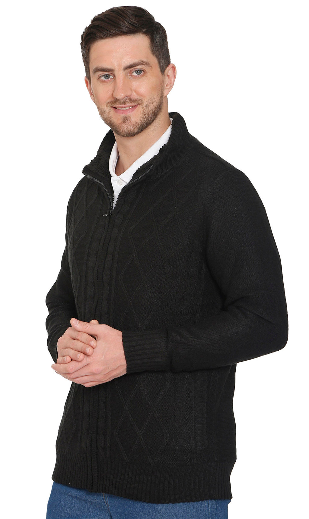 Men's Sherpa Fleece Lined Zip Front Sweater Jacket