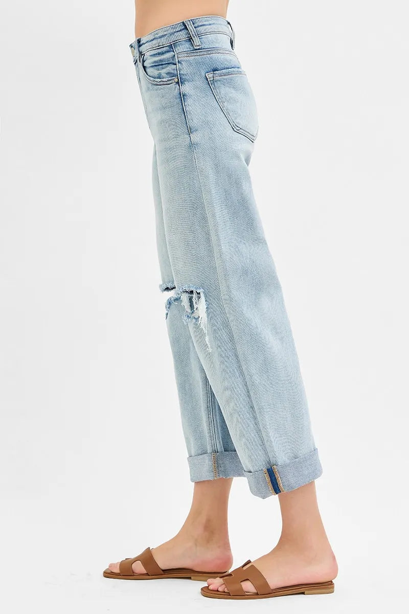 RISEN Mid Rise Cuffed Boyfriend Jeans