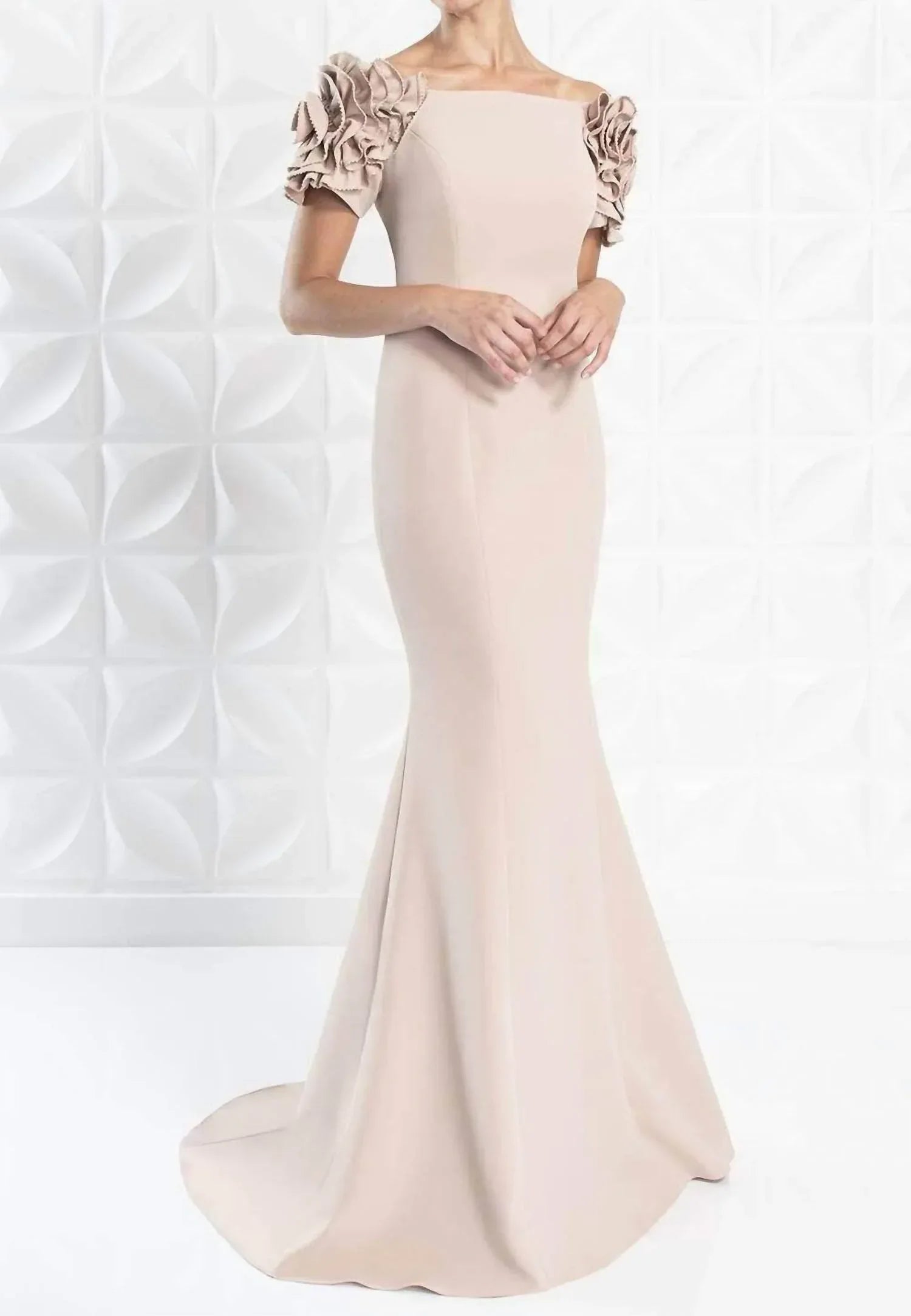 Long Beaded Ruffle Formal Evening dress