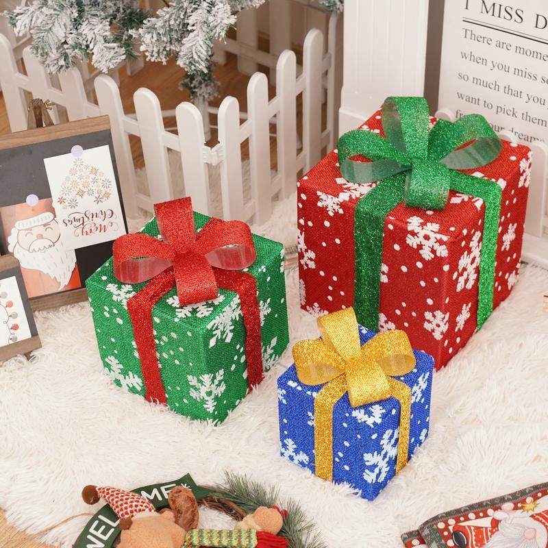 3-Pack Christmas Gift Box Lights – Transparent Red Design with Fairy Light Strings for Indoor Decor. Features Battery Dual Power Supply, 8 Flashing Modes with Timer Function. Perfect for Christmas Trees, Home Decor, Weddings & Birthday Parties