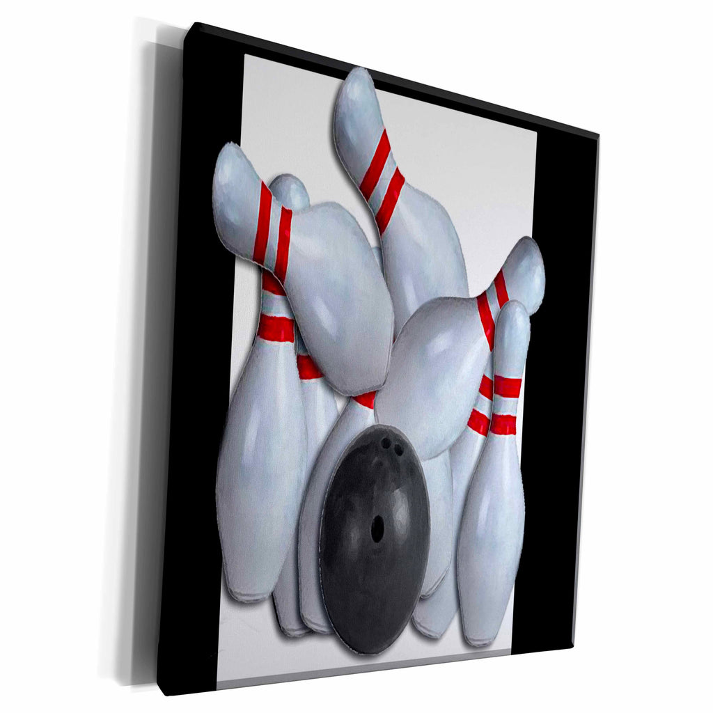 3dRose Beverly Turner Sports Design - Bowling Ball and Pins - Museum Grade Canvas Wrap (cw_16304)