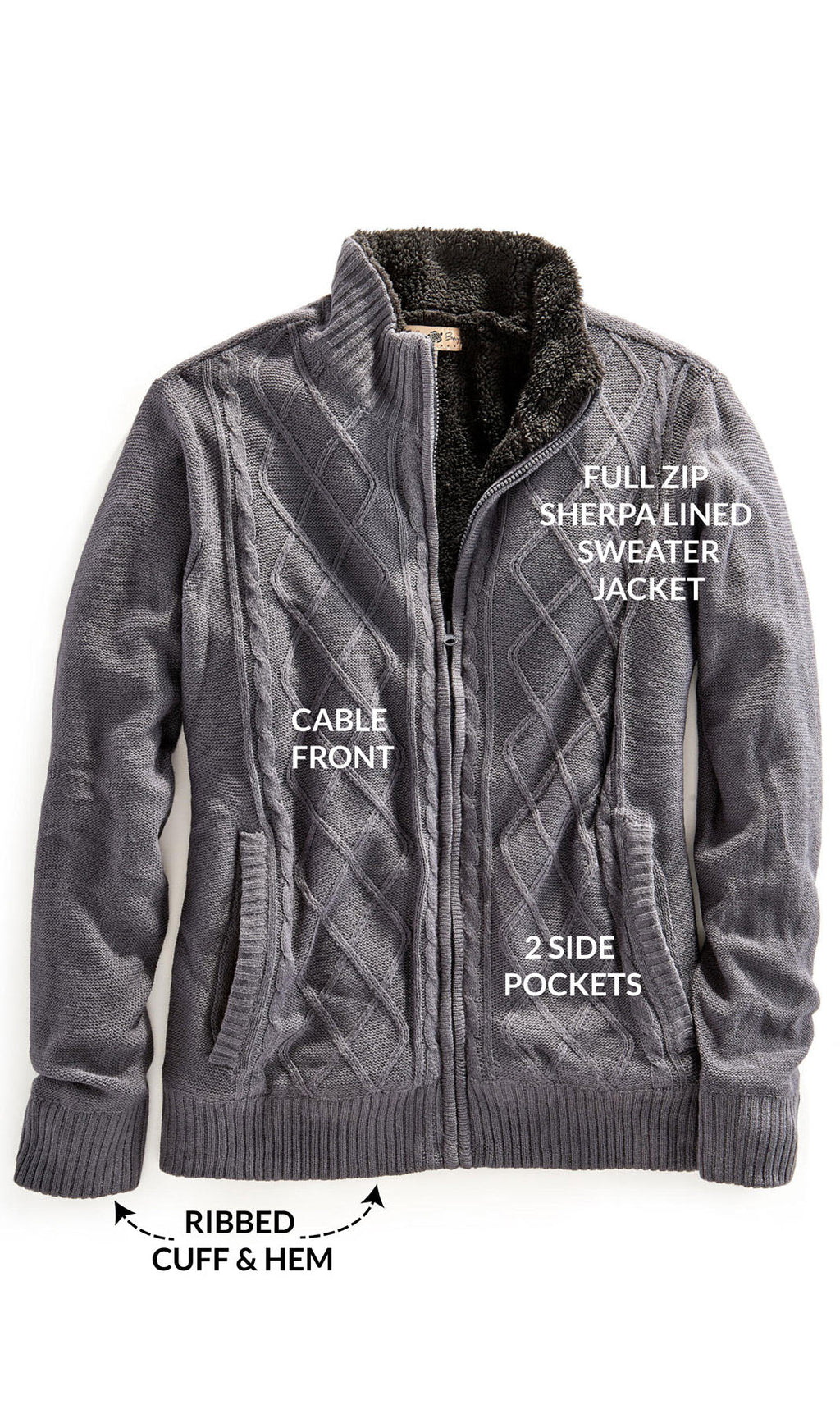 Men's Sherpa Fleece Lined Zip Front Sweater Jacket