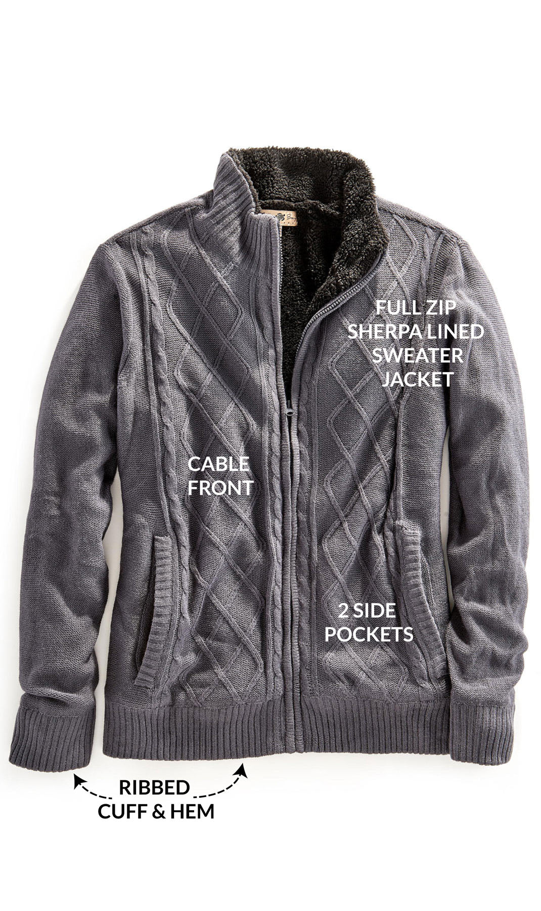 Men's Sherpa Fleece Lined Zip Front Sweater Jacket