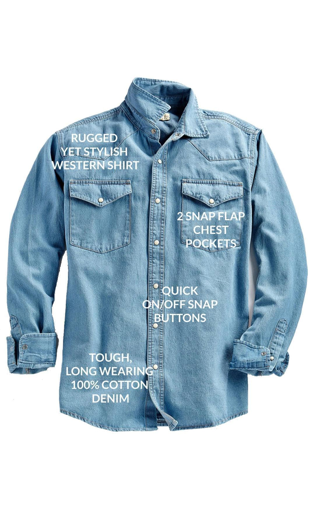 Men's Western Snap Button Shirt — Denim and Twill with Stitched Yoke