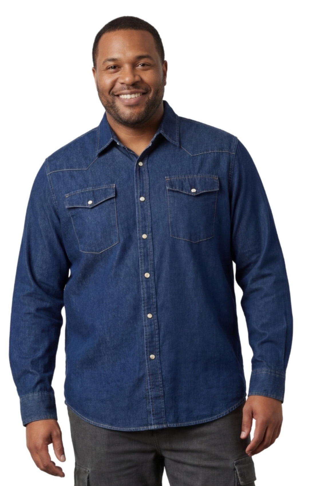 Men's Western Snap Button Shirt — Denim and Twill with Stitched Yoke