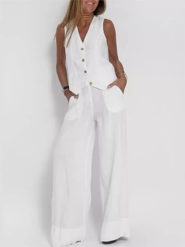 Women Sleeveless Vest – Casual Colorblock Collage Pants Suit