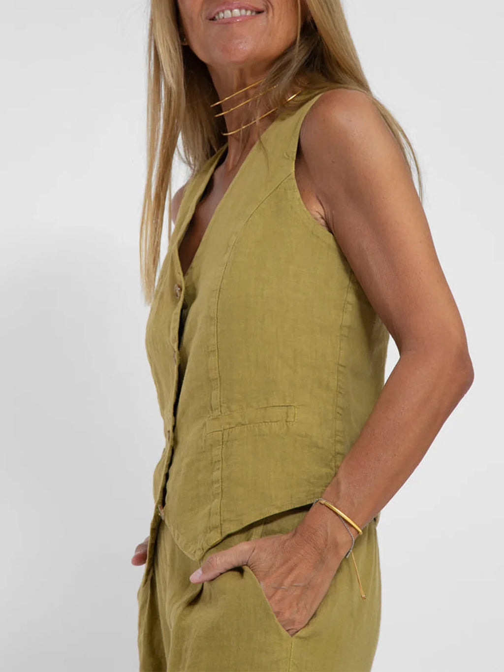 Women Sleeveless Vest – Casual Colorblock Collage Pants Suit