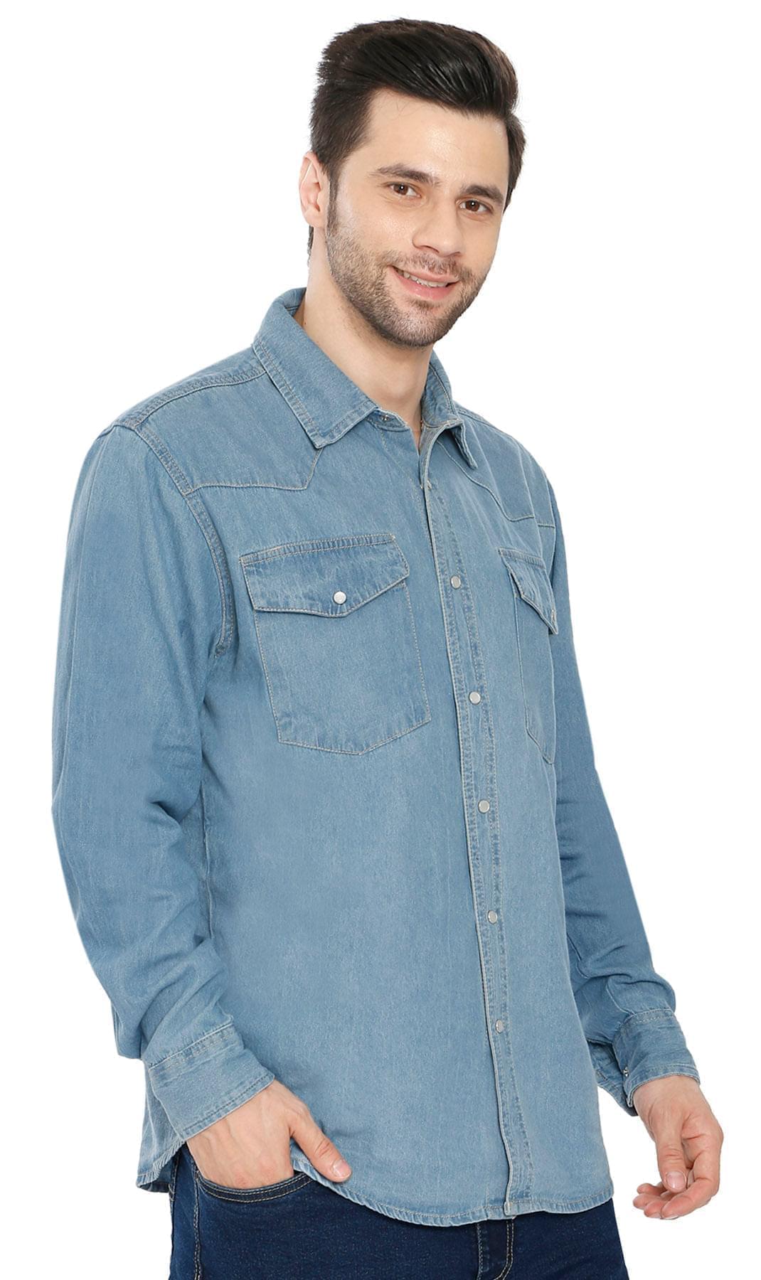 Men's Western Snap Button Shirt — Denim and Twill with Stitched Yoke