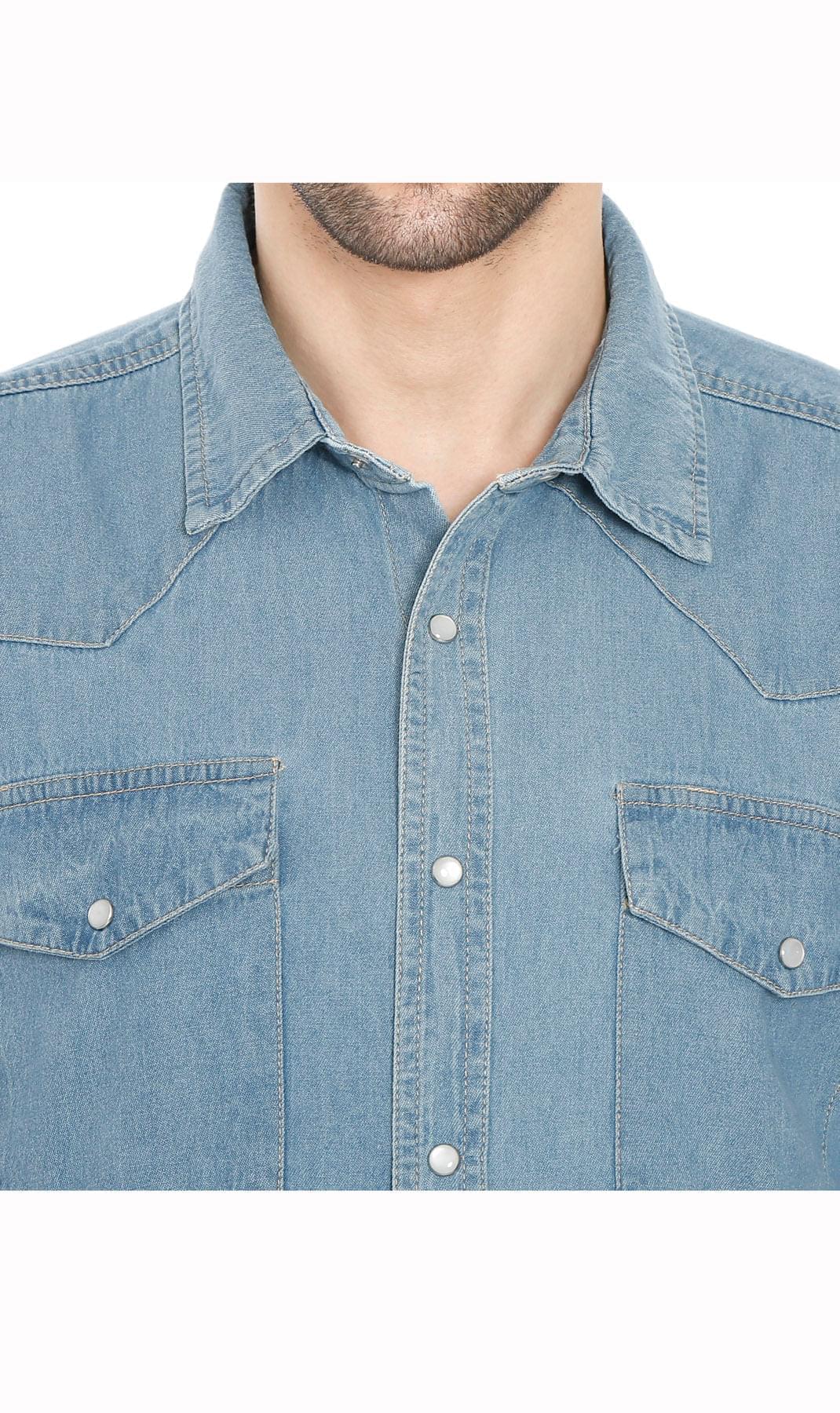 Men's Western Snap Button Shirt — Denim and Twill with Stitched Yoke