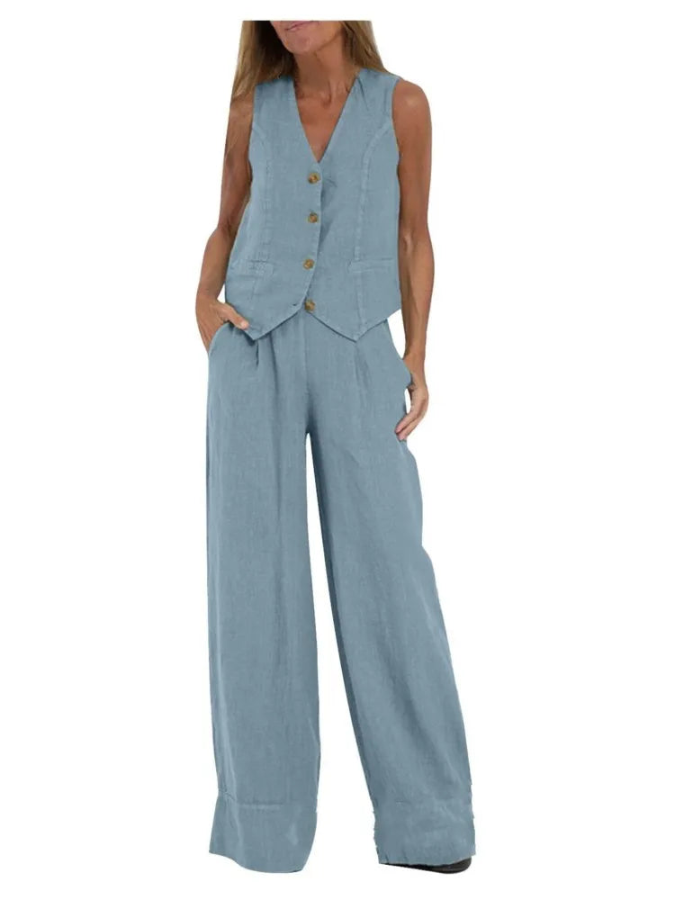 Women Sleeveless Vest – Casual Colorblock Collage Pants Suit