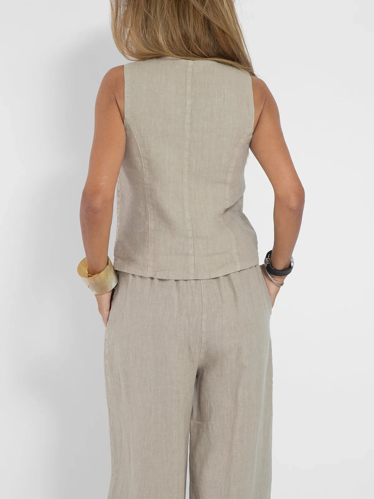 Women Sleeveless Vest – Casual Colorblock Collage Pants Suit