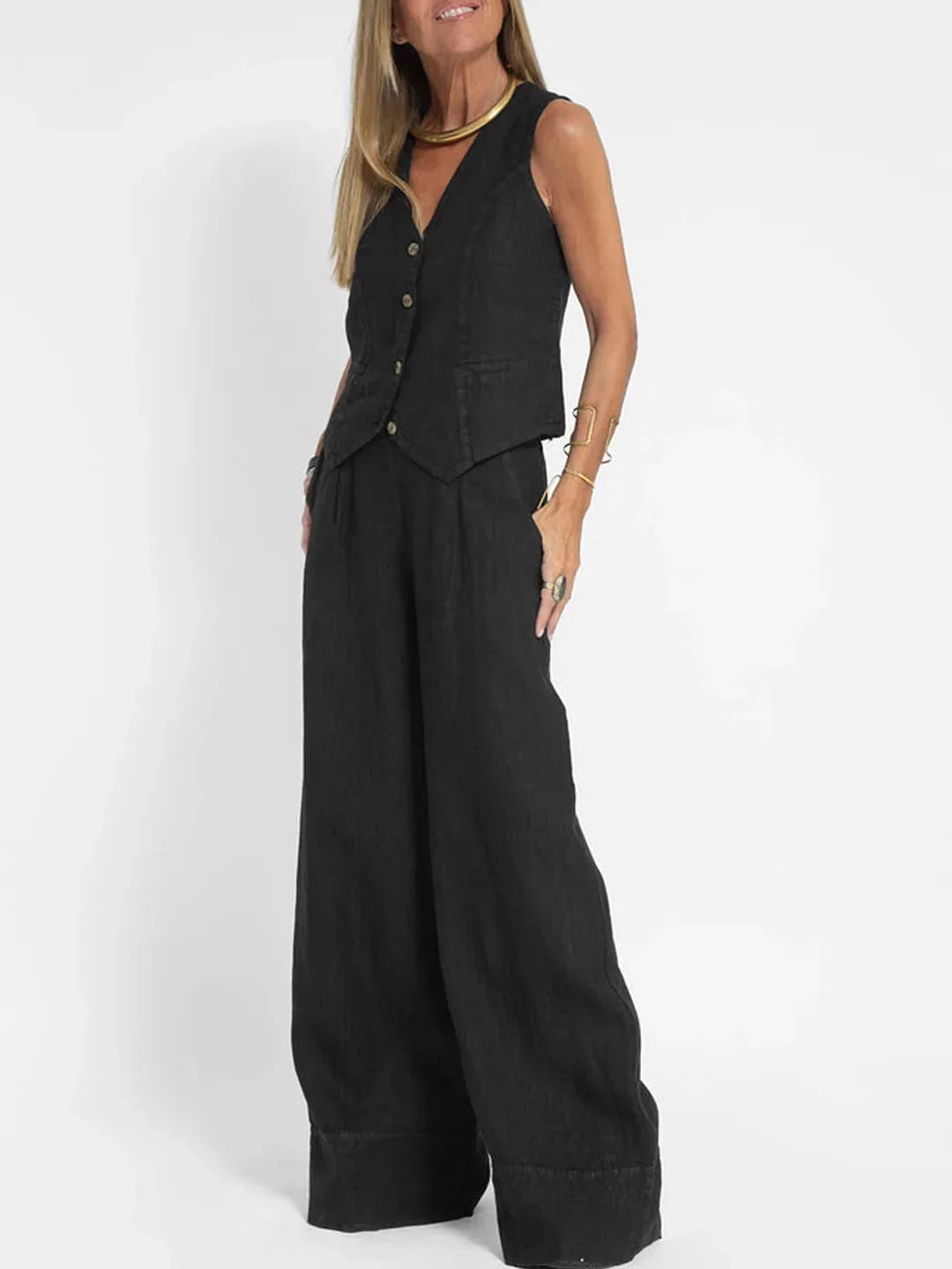 Women Sleeveless Vest – Casual Colorblock Collage Pants Suit