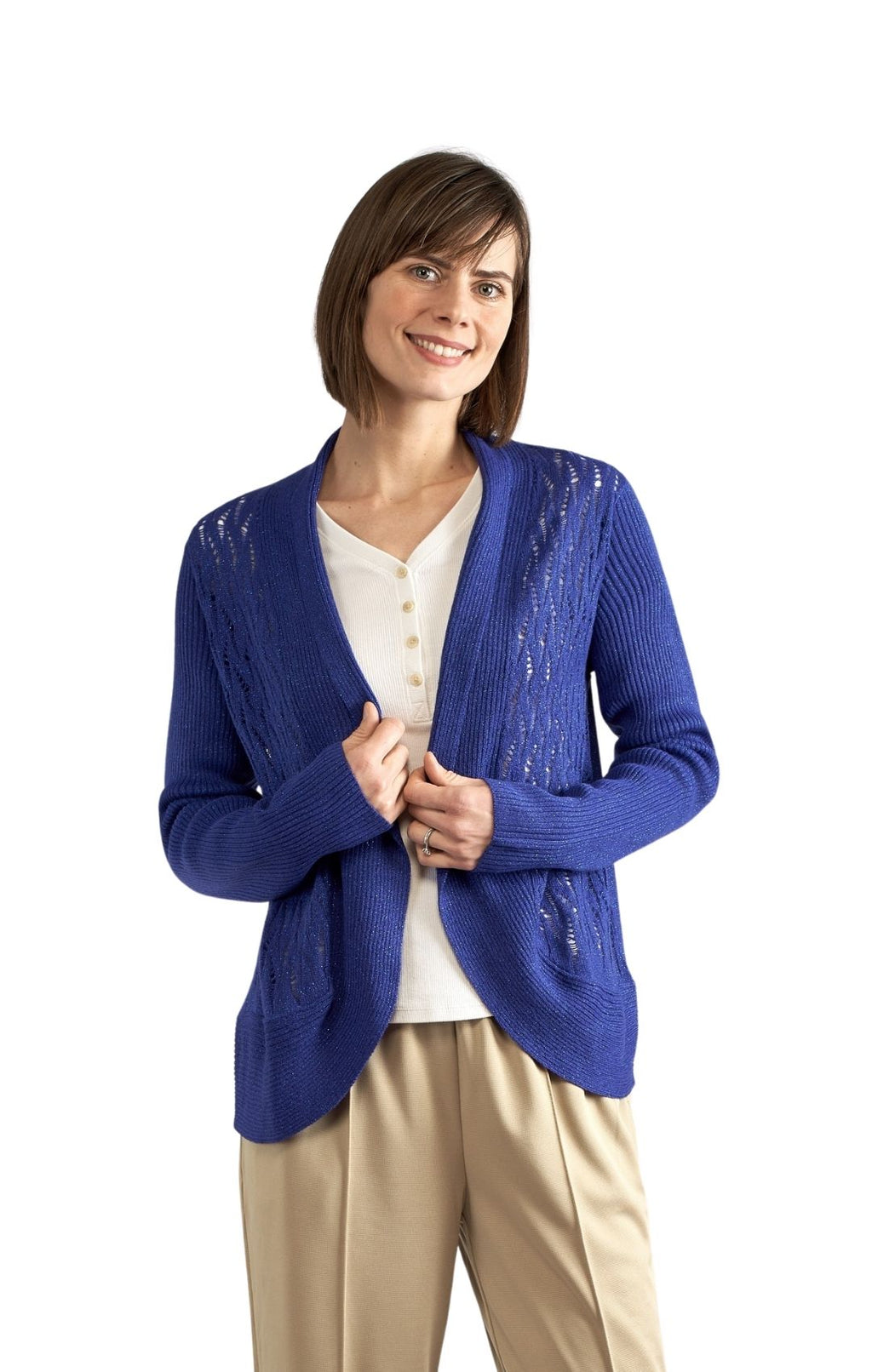 Women's Open Front Glitter Shrug — Lightweight Metallic Knit