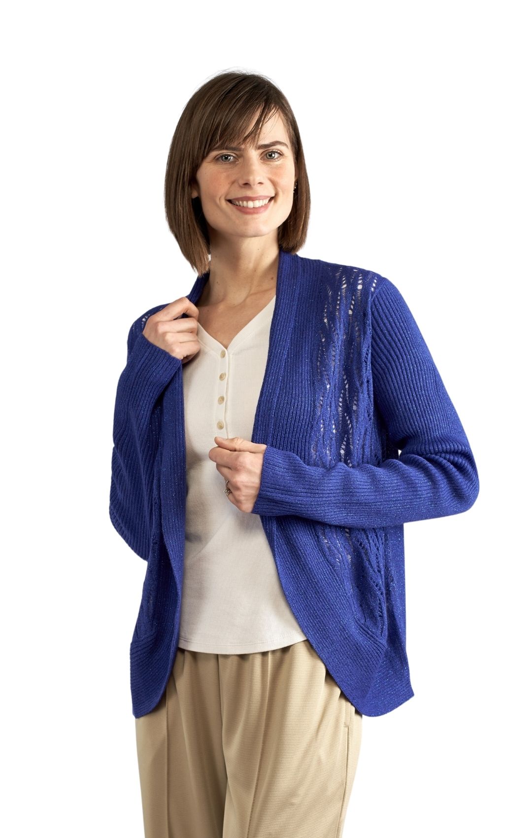 Women's Open Front Glitter Shrug — Lightweight Metallic Knit