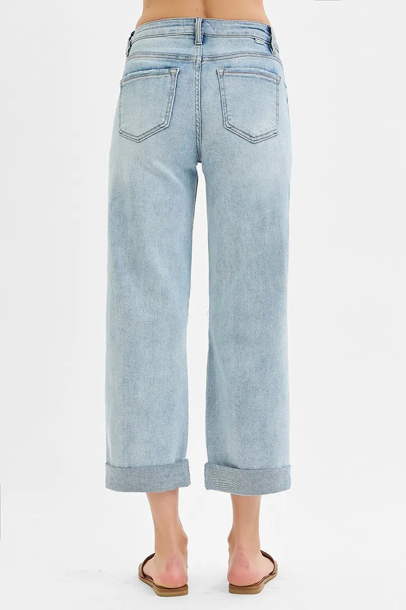 RISEN Mid Rise Cuffed Boyfriend Jeans