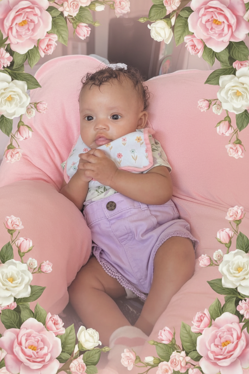 Baby Princess Zyriauna with Pink Gardenias and Roses