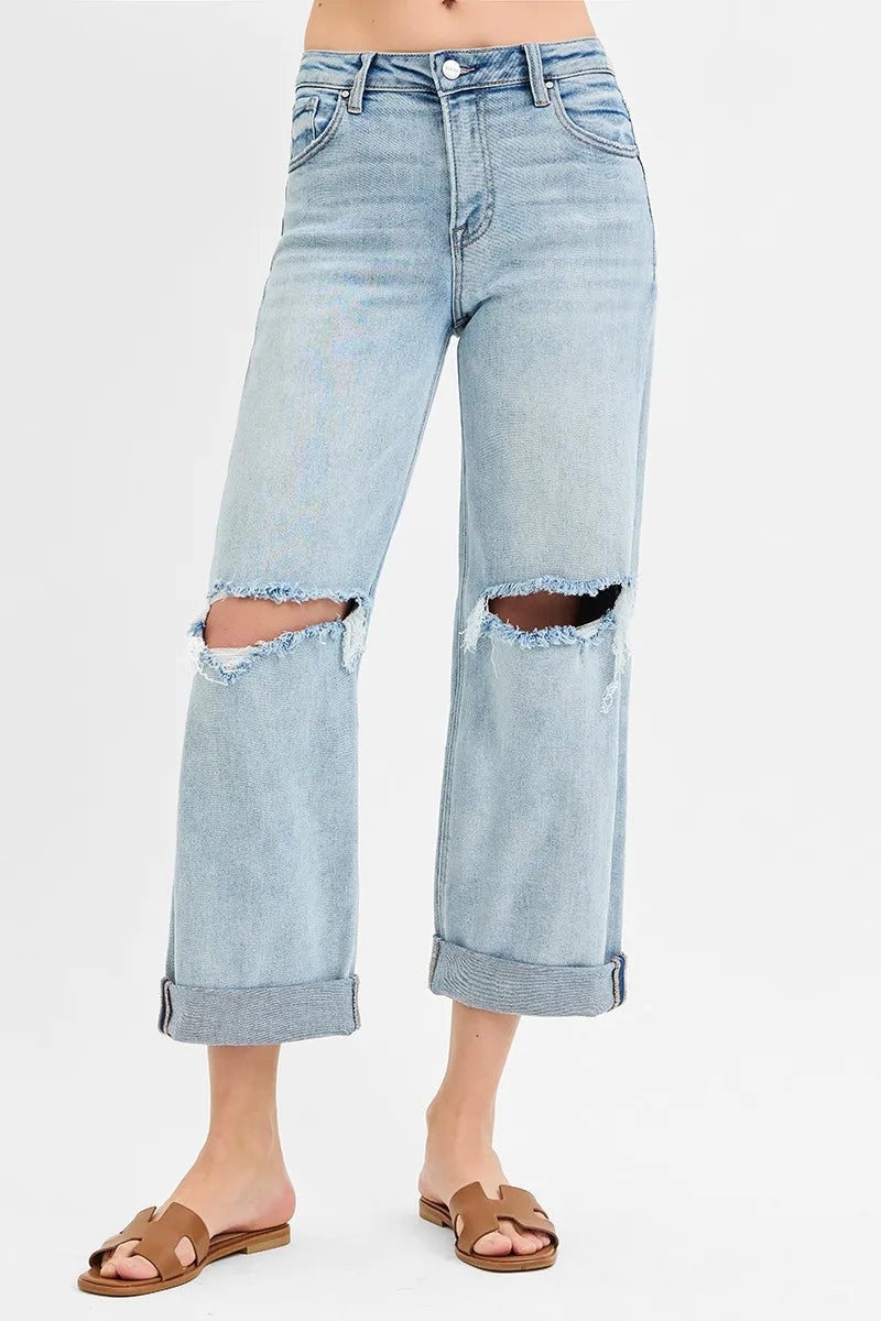 RISEN Mid Rise Cuffed Boyfriend Jeans