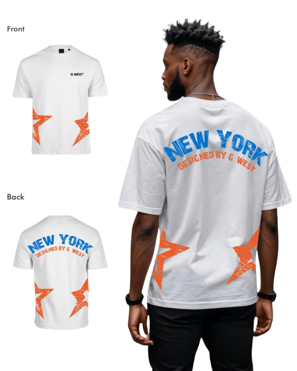 G West Mens Oversized New York Arch Logo With Star Tee