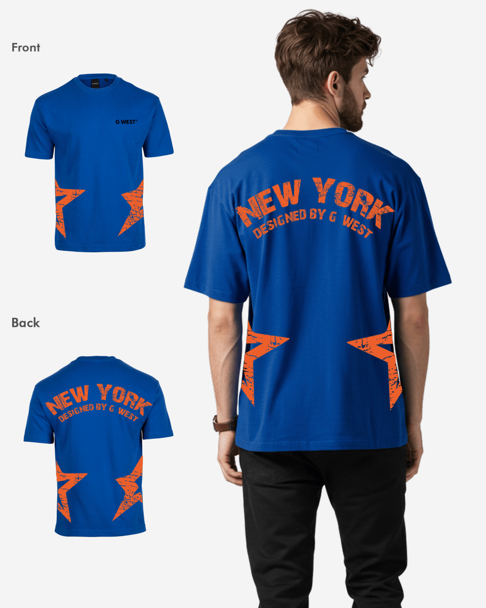 G West Mens Oversized New York Arch Logo With Star Tee