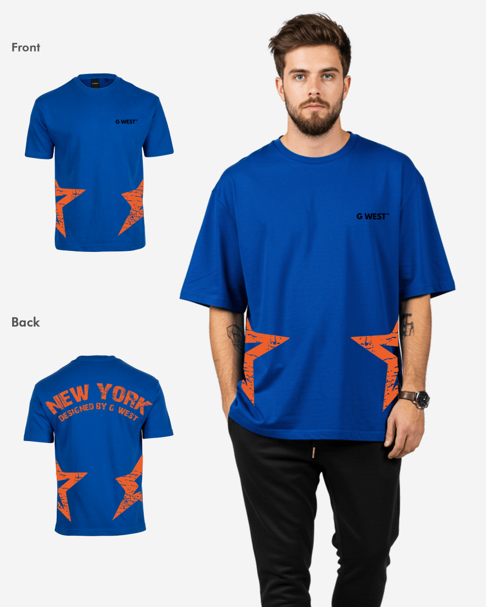G West Mens Oversized New York Arch Logo With Star Tee