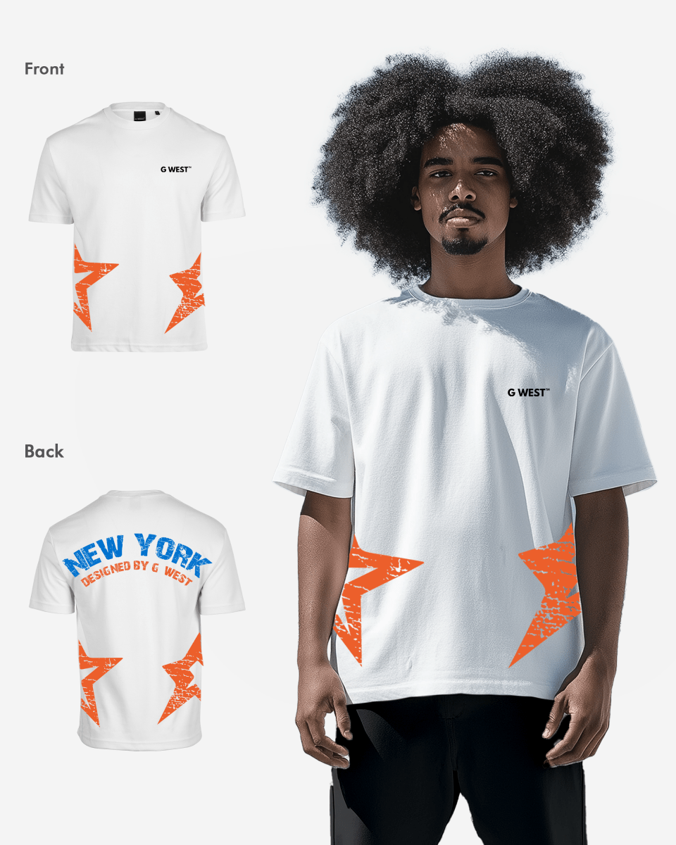 G West Mens Oversized New York Arch Logo With Star Tee