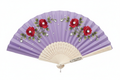 Lavender pleated fan with red rose embroidery and rhinestones ESTHER-A-ROSE