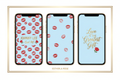 JOHNNY LEE And ME phone wallpapers pack — three sky blue wallpaper designs with red lips and roses