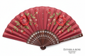 Red pleated fan with red rose embroidery and rhinestones ESTHER-A-ROSE