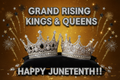 Two rhinestone crowns with black silver and gold fireworks on gold background — Happy Juneteenth