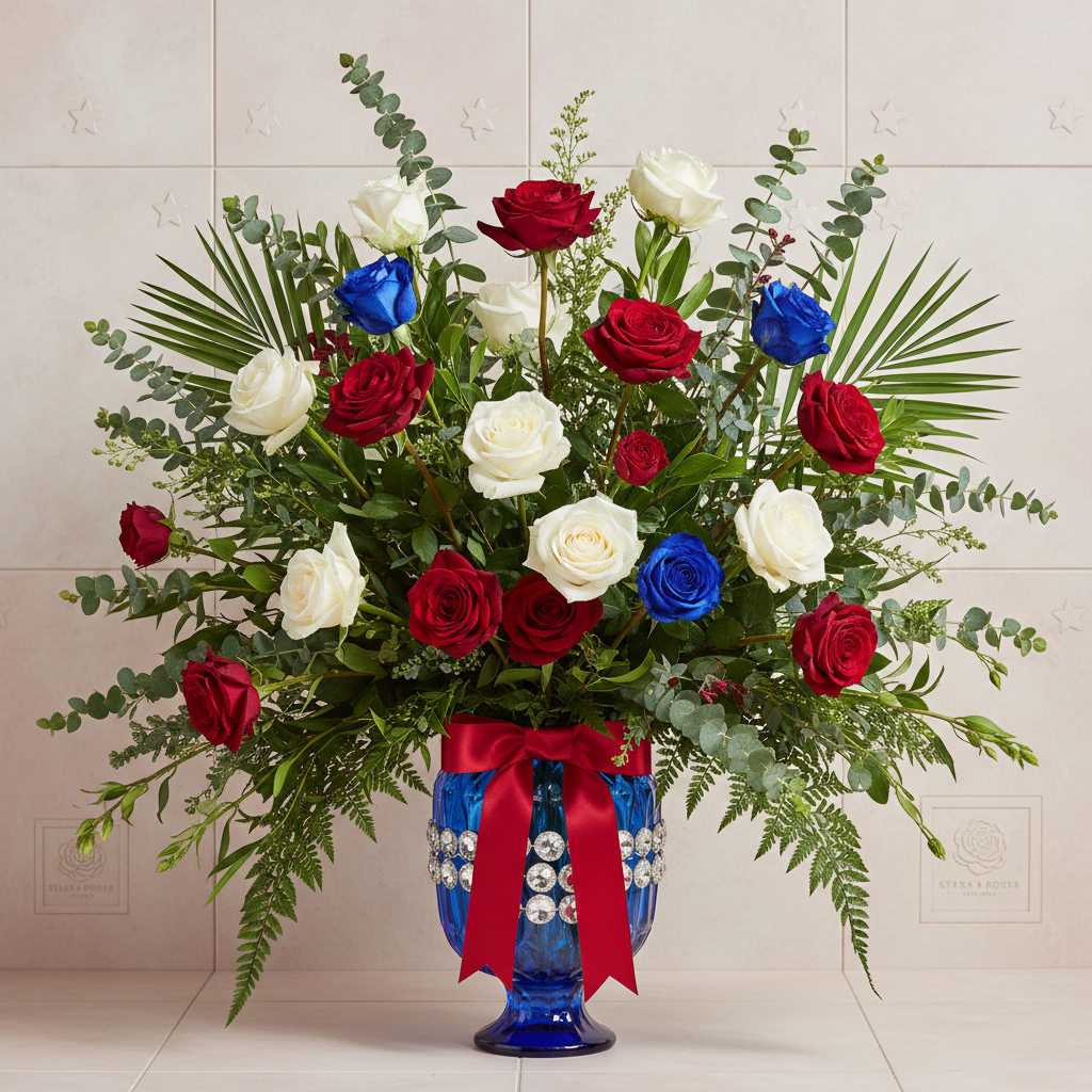 Long Stem Wild Exotic Roses with Eucalyptus & Ferns