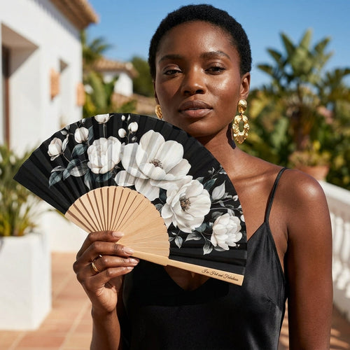 Black Floral Hand Fan