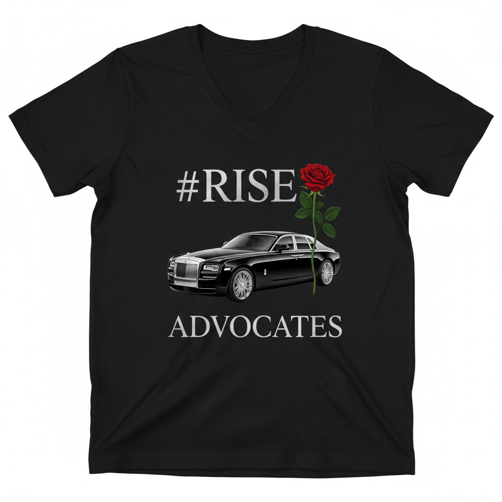 #RISE🌹 ADVOCATES — Men's Black V-Neck Black & Silver Rolls Royce