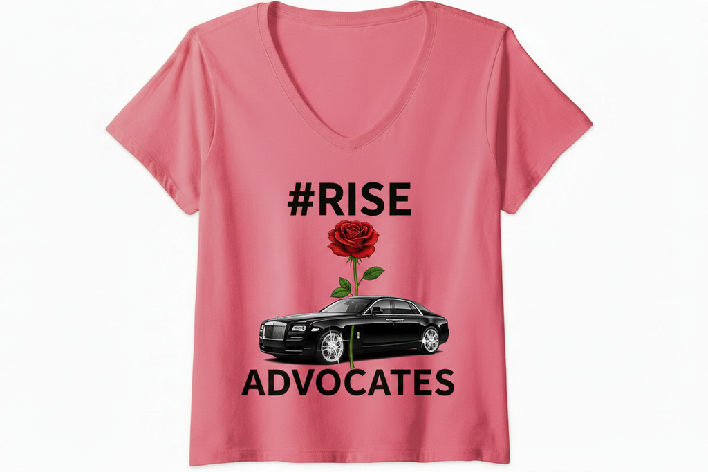 #RISE ADVOCATES Pink V-Neck with HOT PINK Rolls Royce and Rhinestone Wheels — ESTHER-A-ROSE