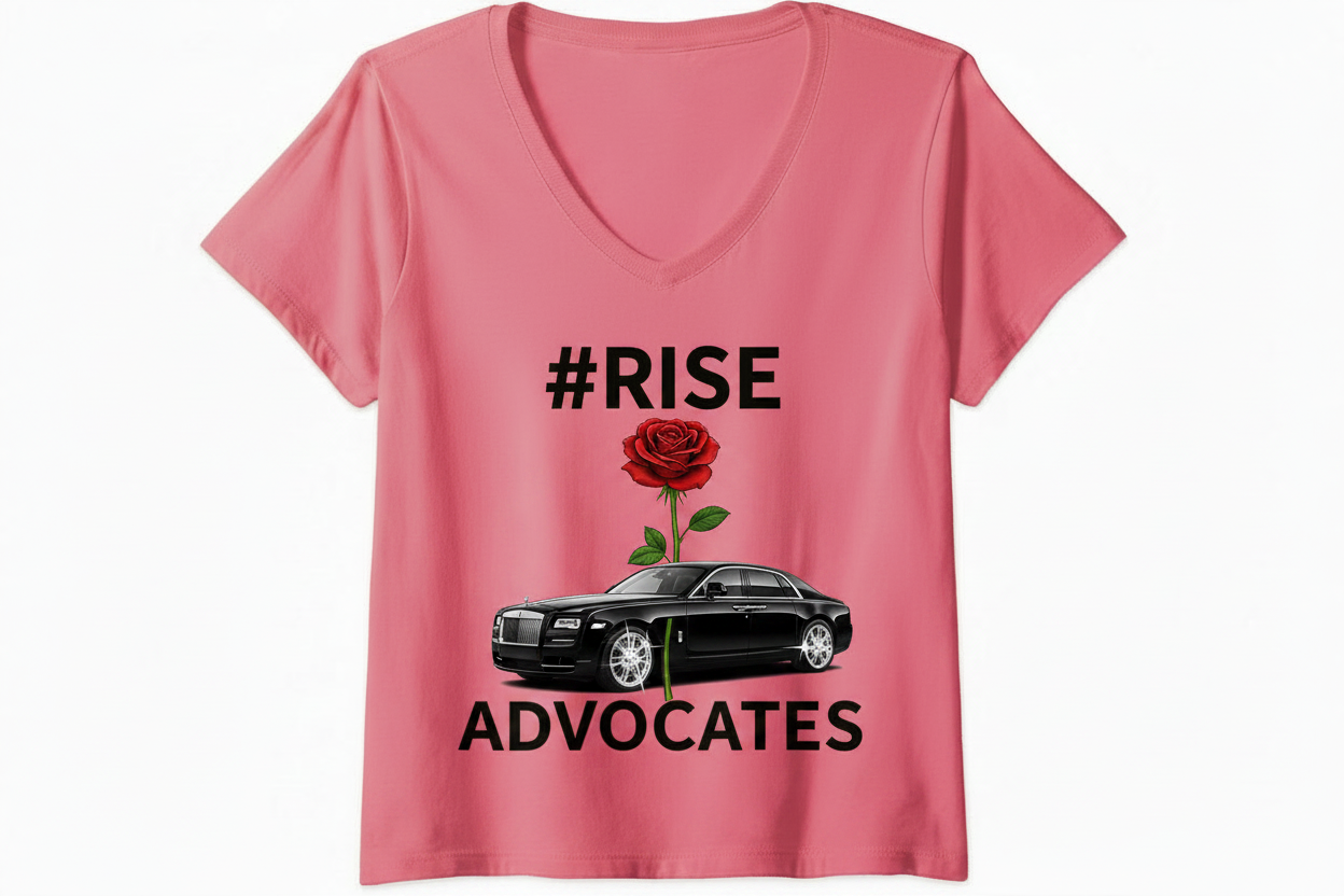 #RISE ADVOCATES Pink V-Neck with HOT PINK Rolls Royce and Rhinestone Wheels — ESTHER-A-ROSE