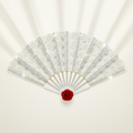 White Rose Rhinestone Pleated Fan Digital Design